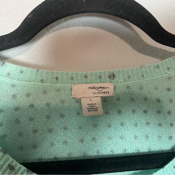 Halogen Mint Green Polka Dot Cashmere Cardigan Sweater Button Up Size Large Flaw - Picture 6 of 11